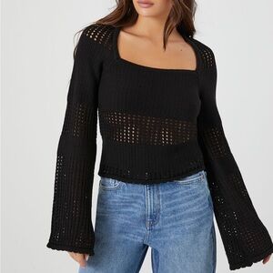 FOREVER21 Open-Knit Bell Sleeve Sweater